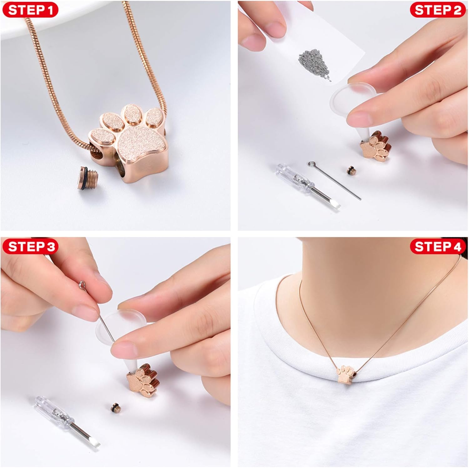 zeqingjw Pet Cremation Jewelry for Ashes Pendant Paw Print Pet Heart Urn Necklace Memorial Keepsake Jewelry for Pet/Dog's/Cat's Ashes - Image 6