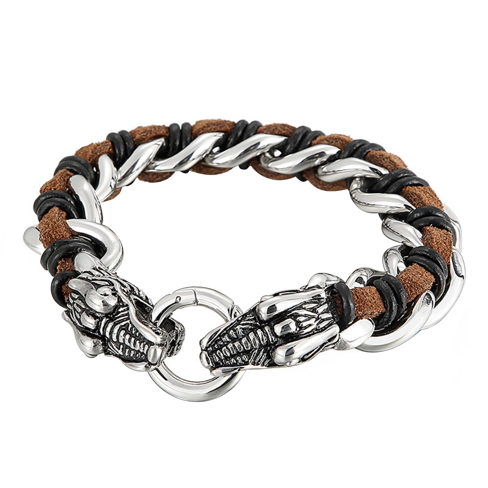 Regalo para Hombres Pulsera con dijes Brazalete navideño de Cuero de PU Pulsera de Cuero Tejida Personalizada Cadena de muñeca Punk para Hombres Acero Inoxidable con Cierre magnético, 22 cm, Cuero