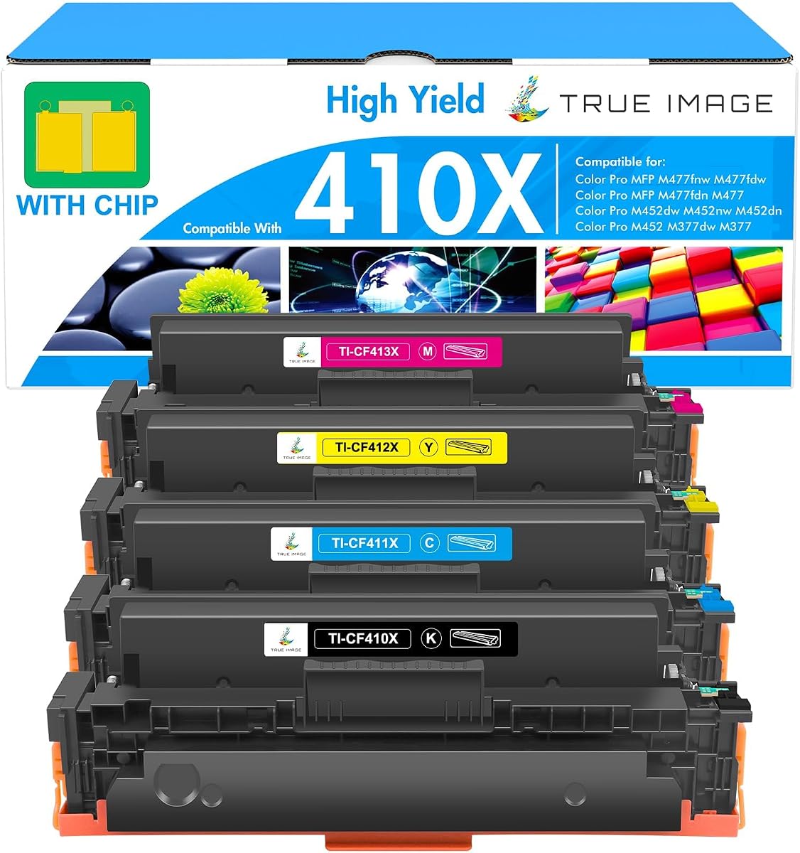 Cartucho de tóner 410X, paquete de 4 410A para HP MFP M477fnw M477fdw M477fdn M452dn | Compatible con tinta de impresora HP 410X Color LaserJet Pro M477fnw M452dn M452dw M377dw M477 M452 M377 CF410X CF411X CF412X CF413X