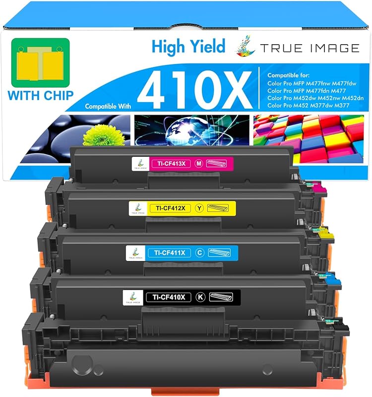 Cartucho de tóner 410X, paquete de 4 410A para HP MFP M477fnw M477fdw M477fdn M452dn | Compatible con tinta de impresora HP 410X Color LaserJet Pro M477fnw M452dn M452dw M377dw M477 M452 M377 CF410X CF411X CF412X CF413X
