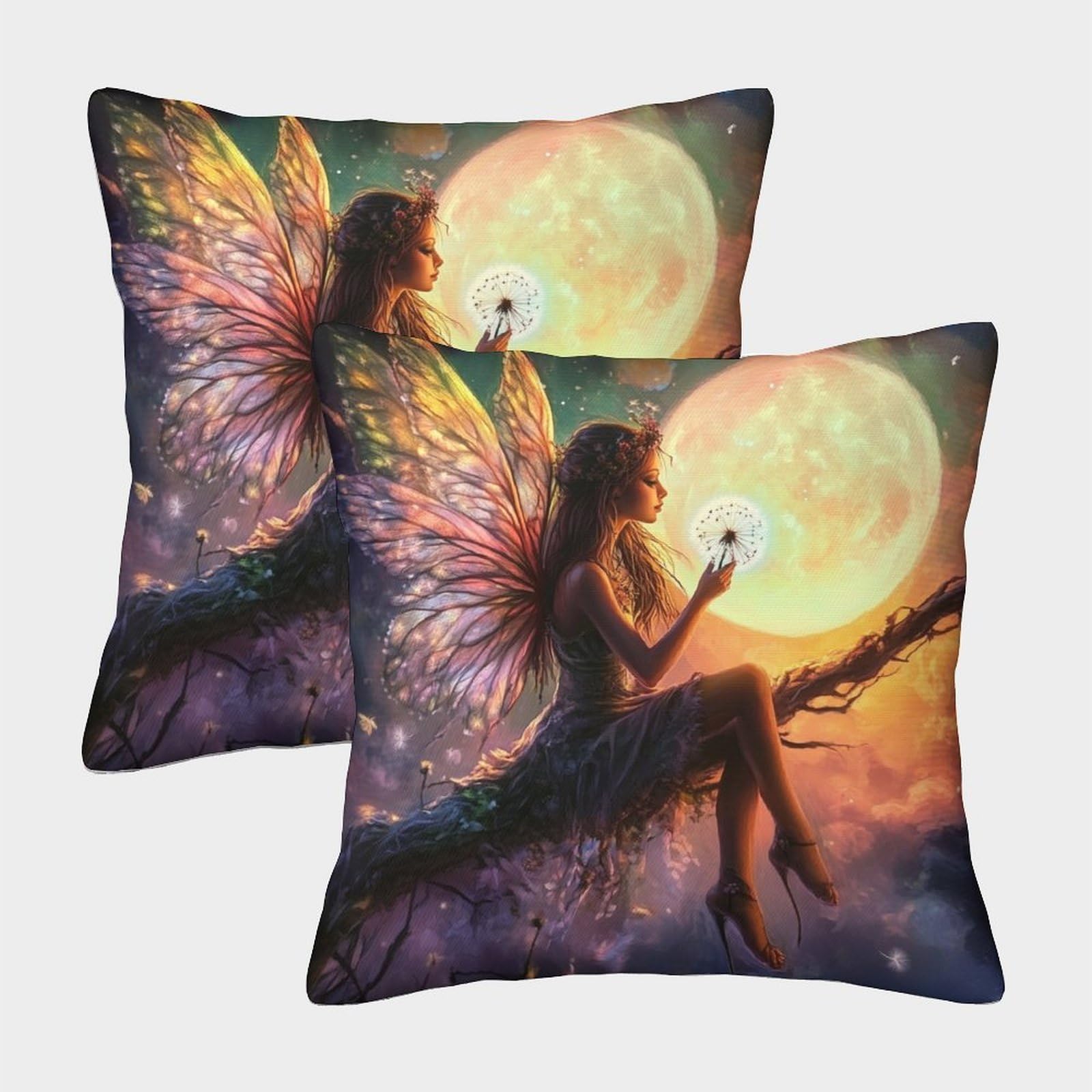 kaiyun 2 Pack Beautiful Fairy Personalised Cushion Cover Dandelion Moon Home Sofa Decoration 50x50cm Pillow Covers