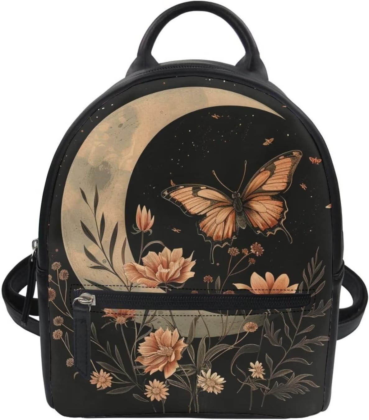 Gothic Butterfly Mini Backpack Purse for Women Moon Teenager Girls Small PU Leather Rucksack Flowers Casual Travel Daypacks Waterproof Backpack for School Students