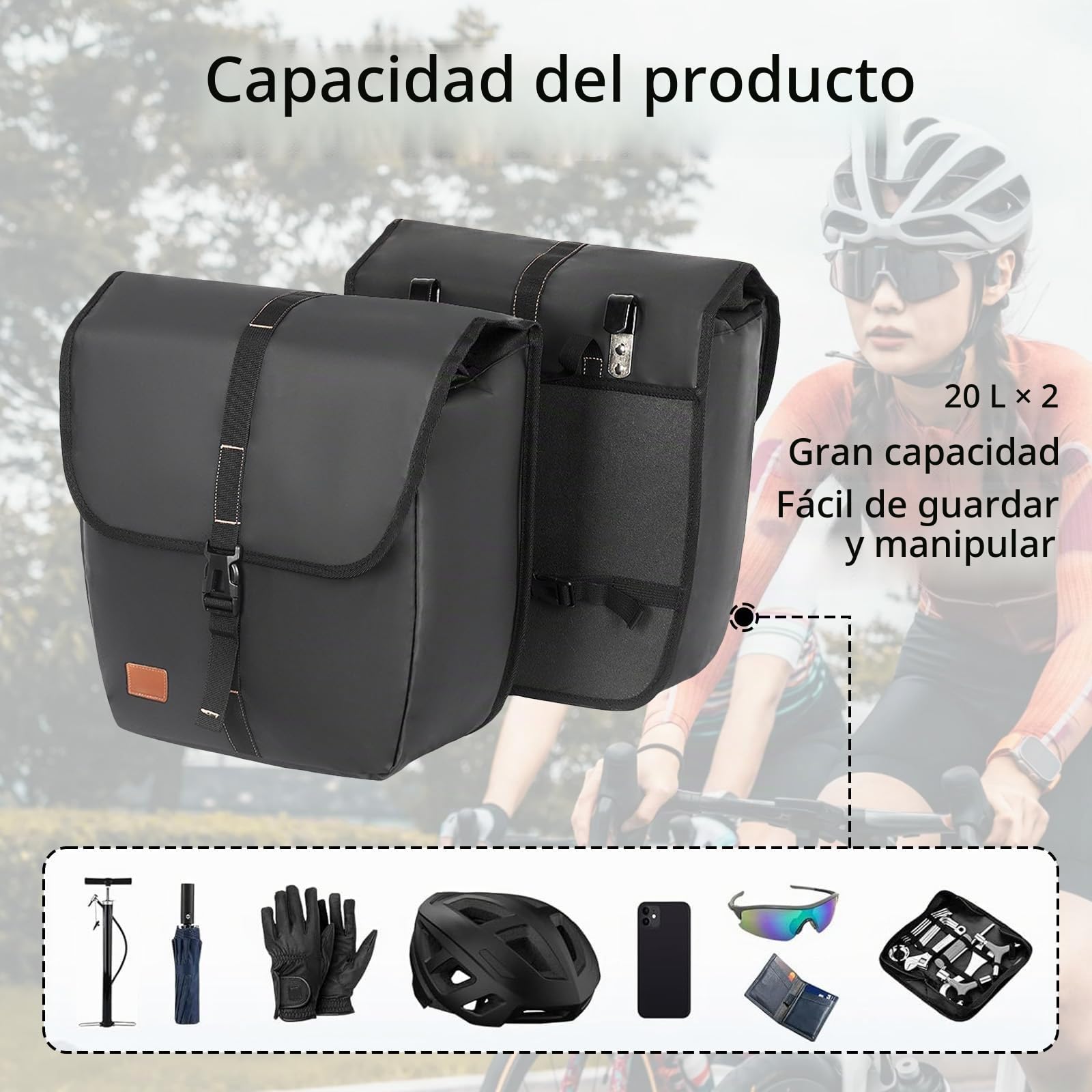 Paquete de 2 Bolsa Bicicleta Cuadro, Alforjas Impermeables, 2X20L Bolsas de Bicicleta, Bolsa de Almacenamiento de Equipaje con Solapa de Gran Capacidad para Carretera Ciclismo Montaña Viajar