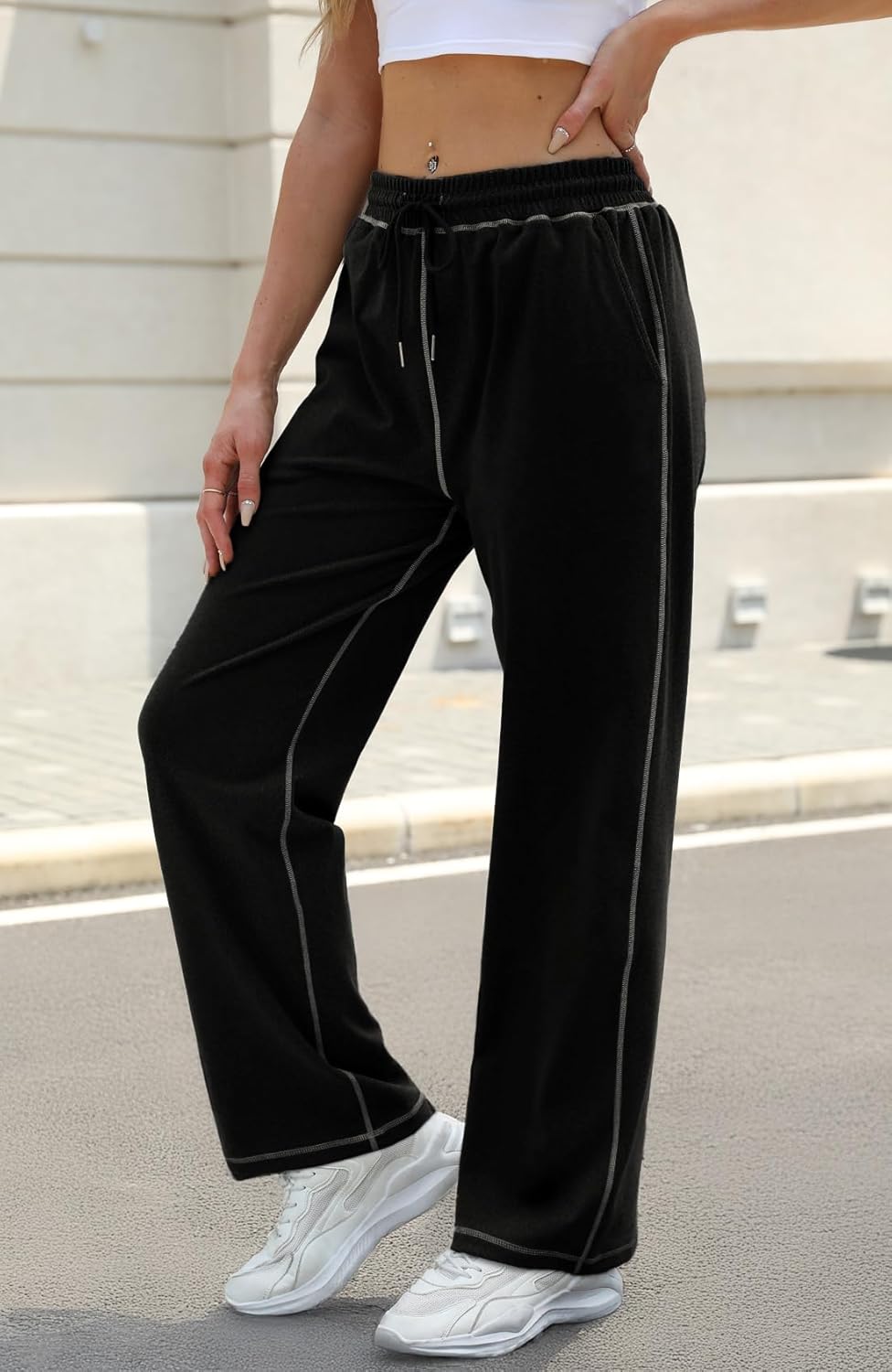 Sweetmoon Wide Leg Sweatpants Women Baggy Women's Tall Straight High Waisted Lounge Pants Workout Loose Lightweight Pockets - Image 2