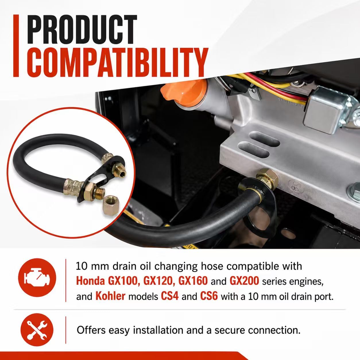 2 Pack HON1010 Oil Drain Hose for Honda GX110 GX120 GX200 GX160 Engines | Fit For Honda GX110, GX120, GX160 and GX200 Engines | M10 x 1.25 Thread 10mm Oil Drain Hose | Black 14" (2 Pack)