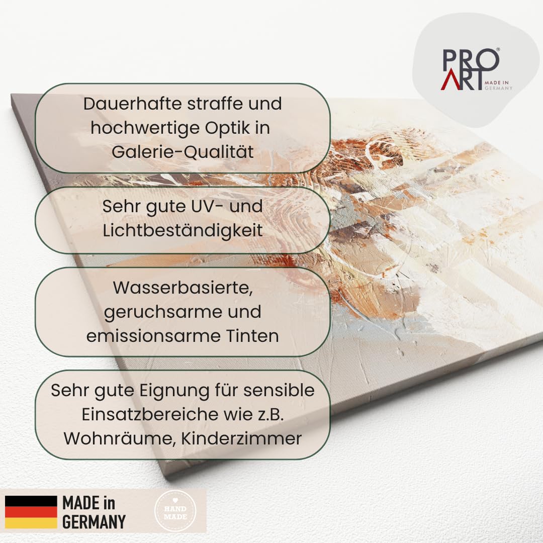 Pro-Art Leinwand Bilder 60x80 cm Abstrakt Beige Braun Modern Wandbilder Wohnzimmer hochwertiger Druck handgefertigt in Deutschland