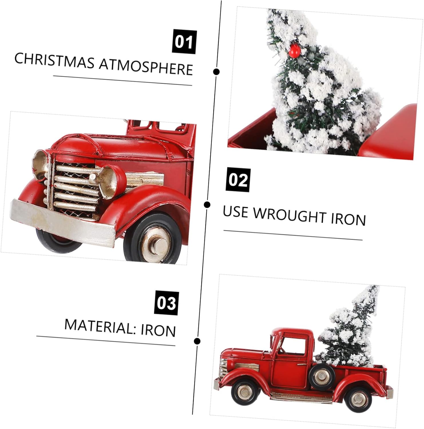 Happyyami Christmas Vintage Truck Ornament Iron Model with Xmas Tree Rustic Pickup Car Decoration for Holiday Environmental Protection Figurine