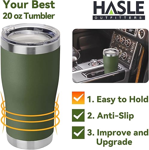 Miniatura 3 de HASLE OUTFITTERS Vaso de acero inoxidable de 20 onzas a granel, color verde militar, revestimiento de polvo de pared duradero para exteriores, fácil
