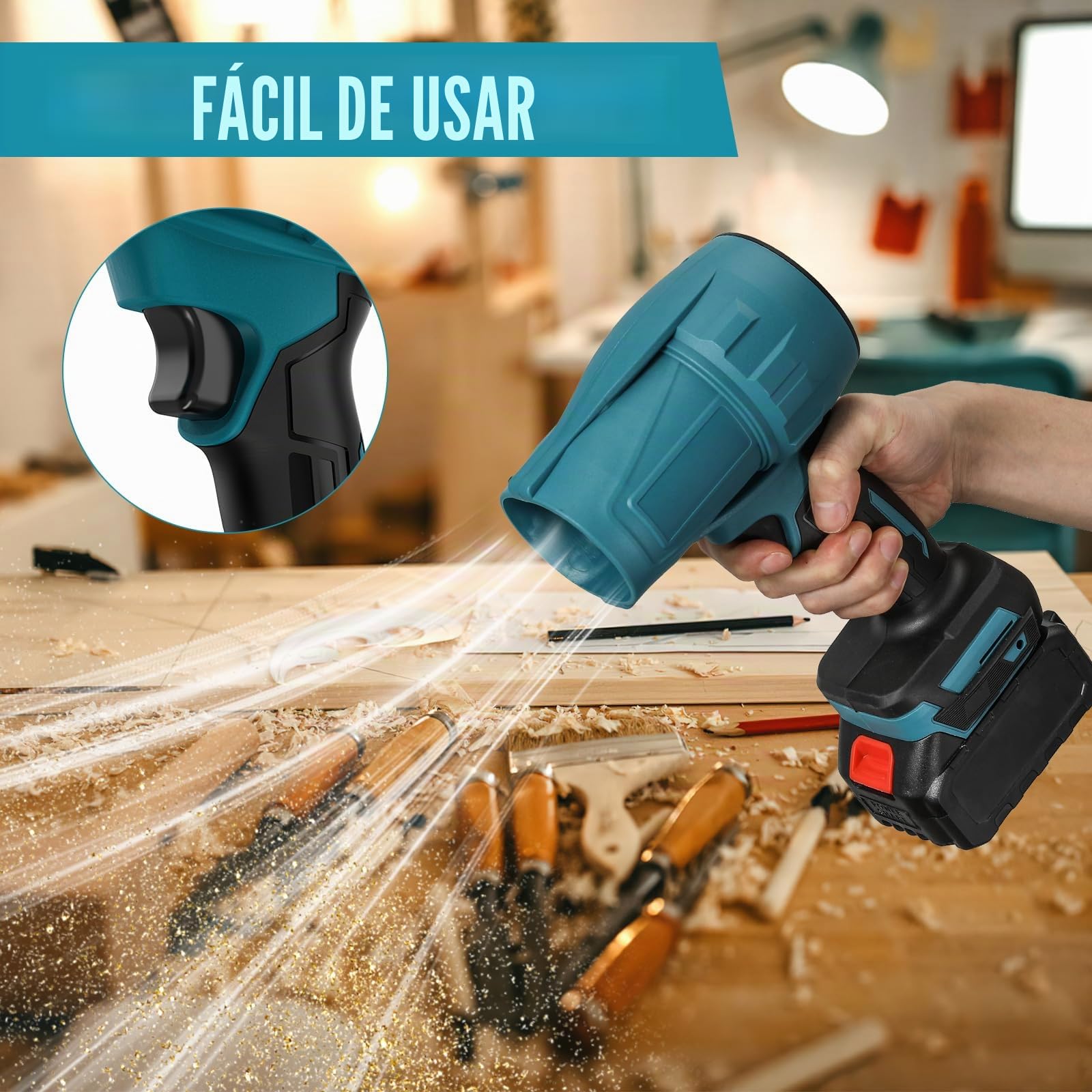 Eznaobo Soplador de violencia para coche Makita 18 V, 1050 W, ventilador turbo jet, sin escobillas, portátil, inalámbrico, 32000 rpm, mini soplador PC, coche, sofá, batería de 4000 mAh