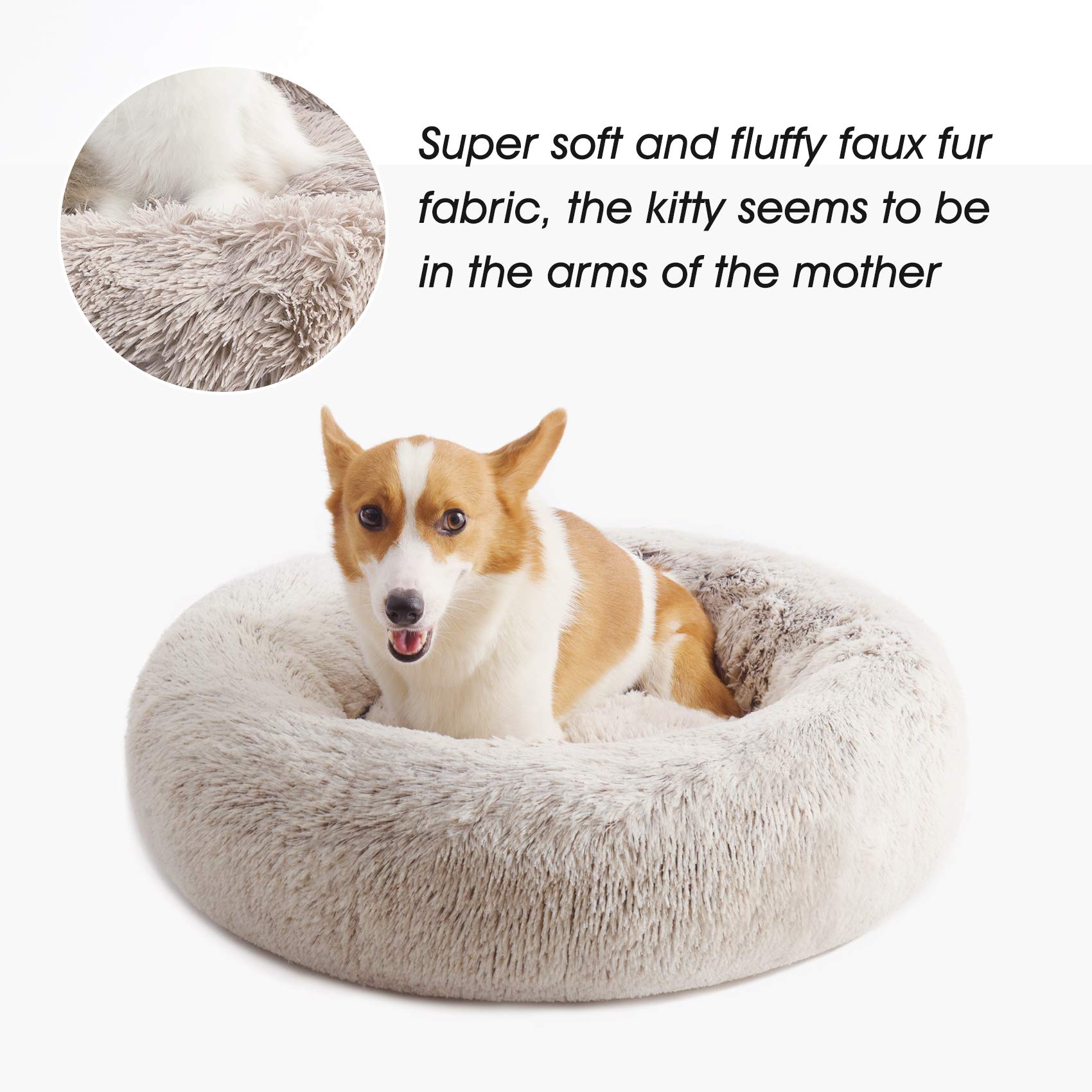 Calming Dog Bed & Cat Bed, Anti-Anxiety Donut Dog Cuddler Bed, Warming Cozy Soft Dog Round Bed, Fluffy Faux Fur Plush Dog Cat Cushion bed for Small Medium Dogs and Cats (20"/24"/27"/30")