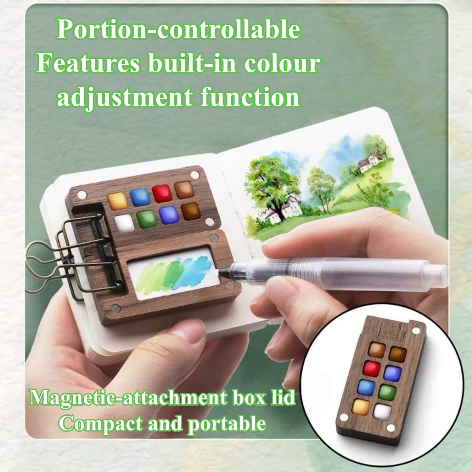 Mini Palette Aquarelle, 8 Grids Palette De Voyage En Bois Ensemble