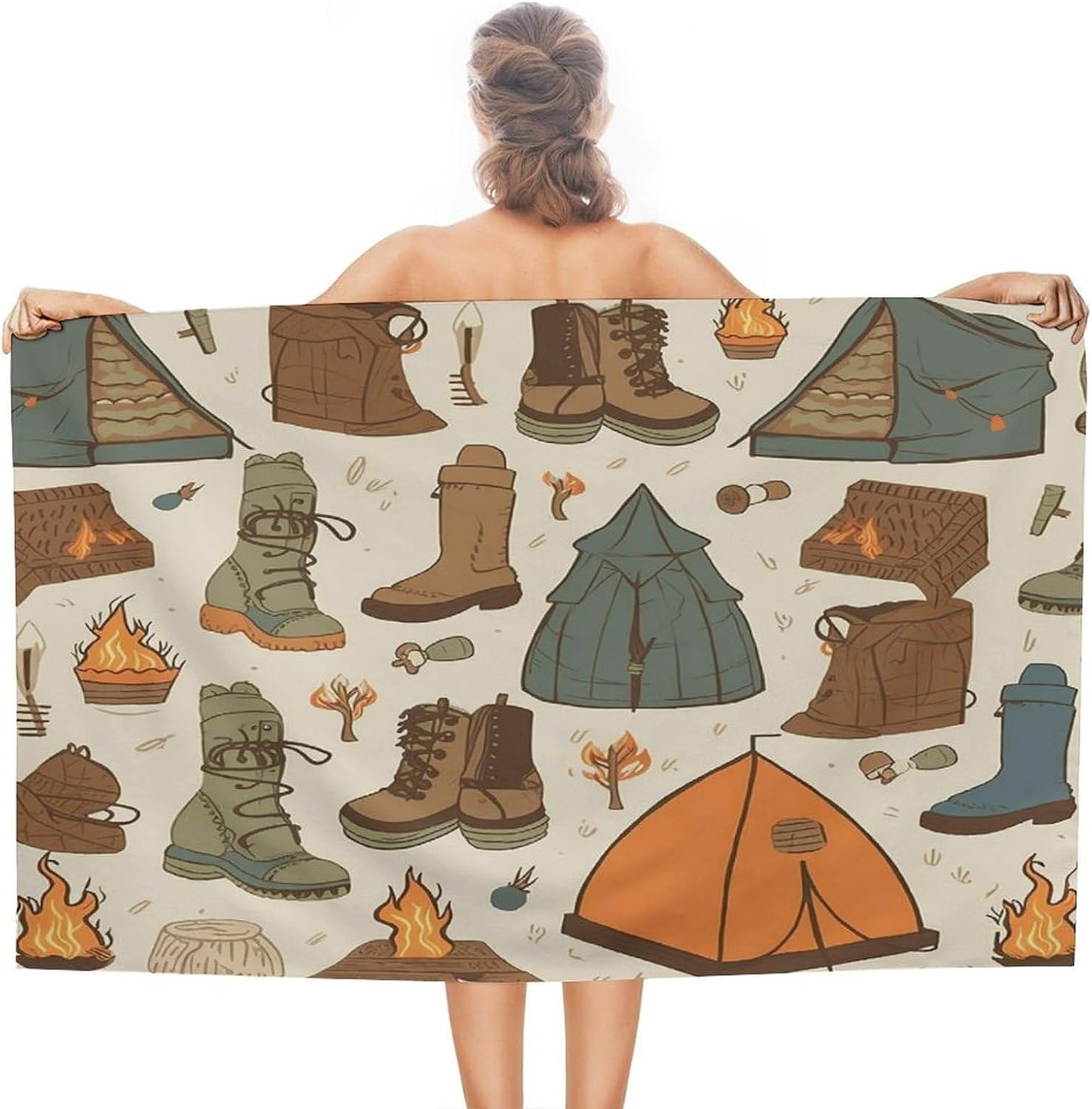 Swimming Towel, Sleeping Bag Boots Campfire Pattern Printed Fashion Towel,Portable Towel,Durable Towel