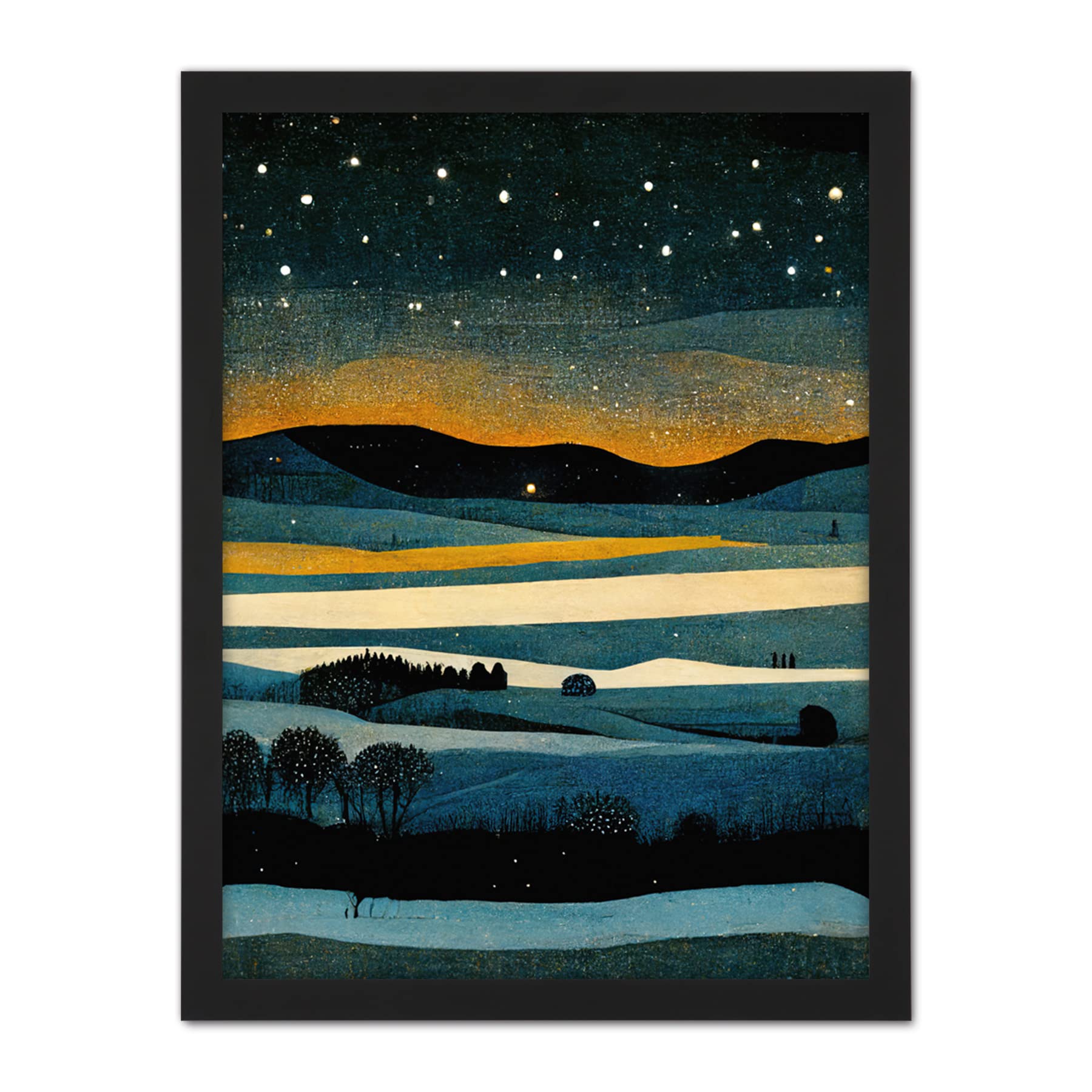 Doppelganger33 LTD Star Filled Twilight Landscape Painting Artwork Framed Wall Art Print 18X24 Inch
