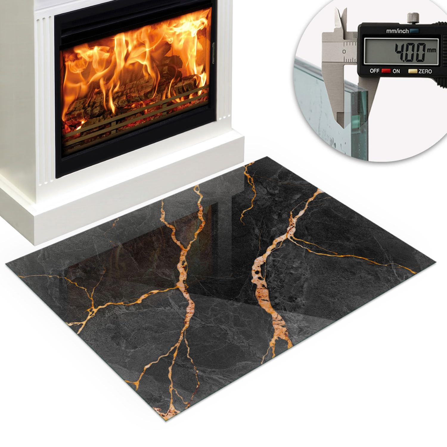 Verre Trempé pour Cheminée 120x80 cm Résistant à la Chaleur Plaque de Protection Contre Les Étincelles Protecteur de Sol pour Poêle Rond - Marbre