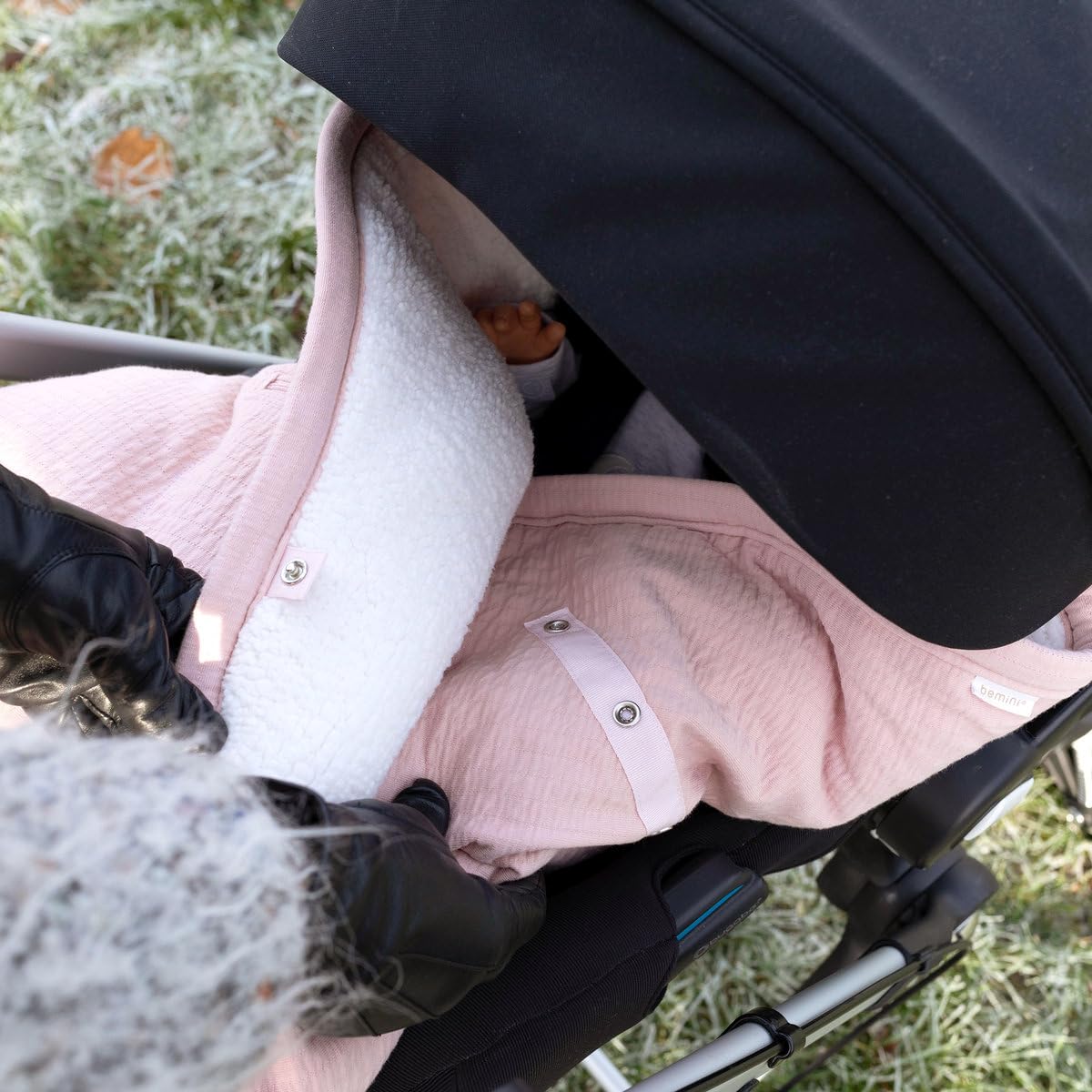 BEMINI - BISIDE Nid d'ange 0-12m - Modèle Universel 3 & 5 Points - Pady Tetra Jersey + Teddy - Rose Blush