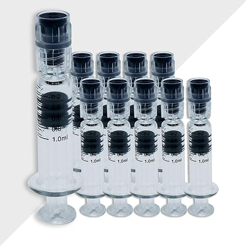 Jeringa de vidrio de borosilicato de 0.0 fl oz con émbolo de plástico  Paquete de 10  Jeringa Luer Lock antifugas sin aguja  Jeringa de medición