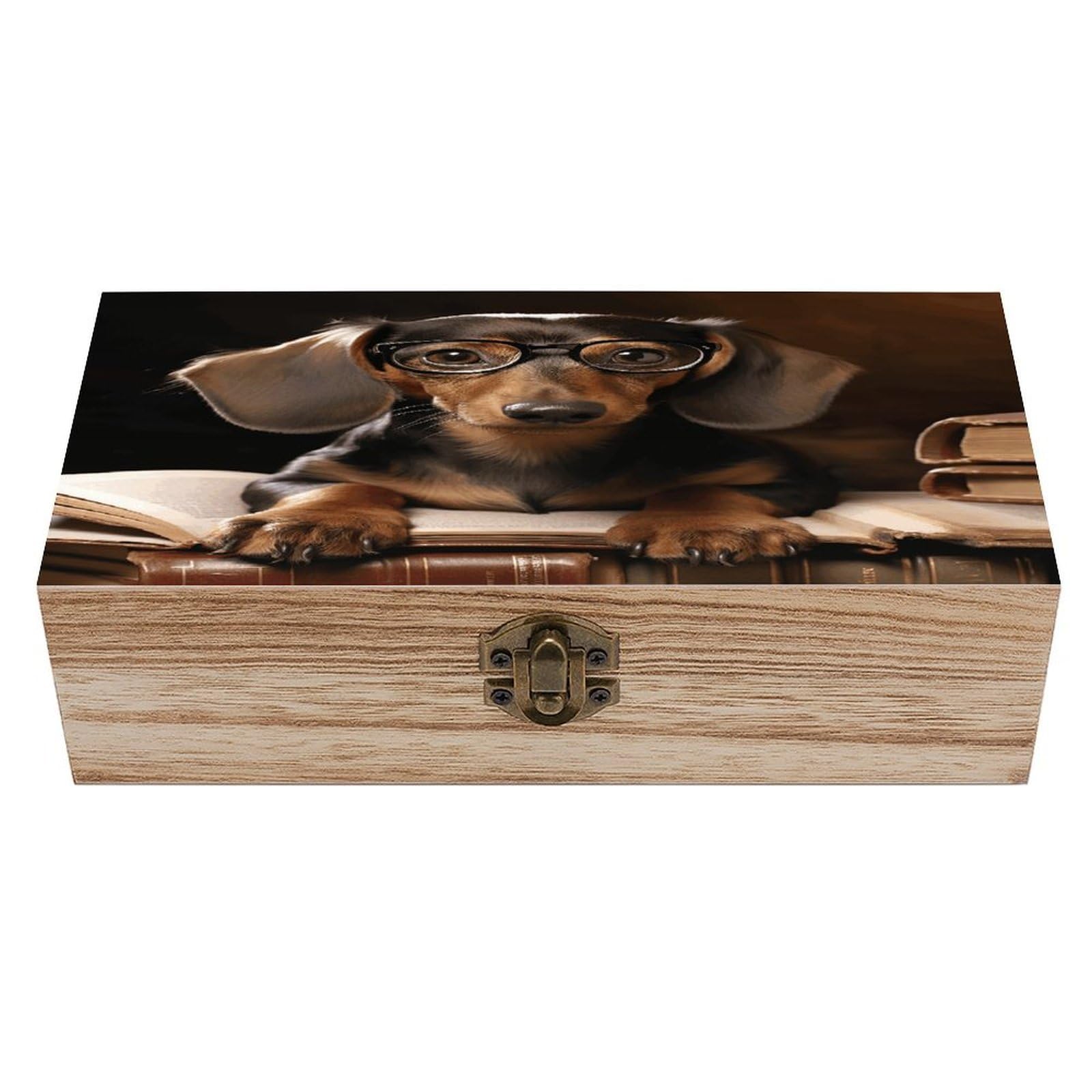 asbwuo Dachshund Book Wood Keepsake Box Wooden Box with Hinged Lid