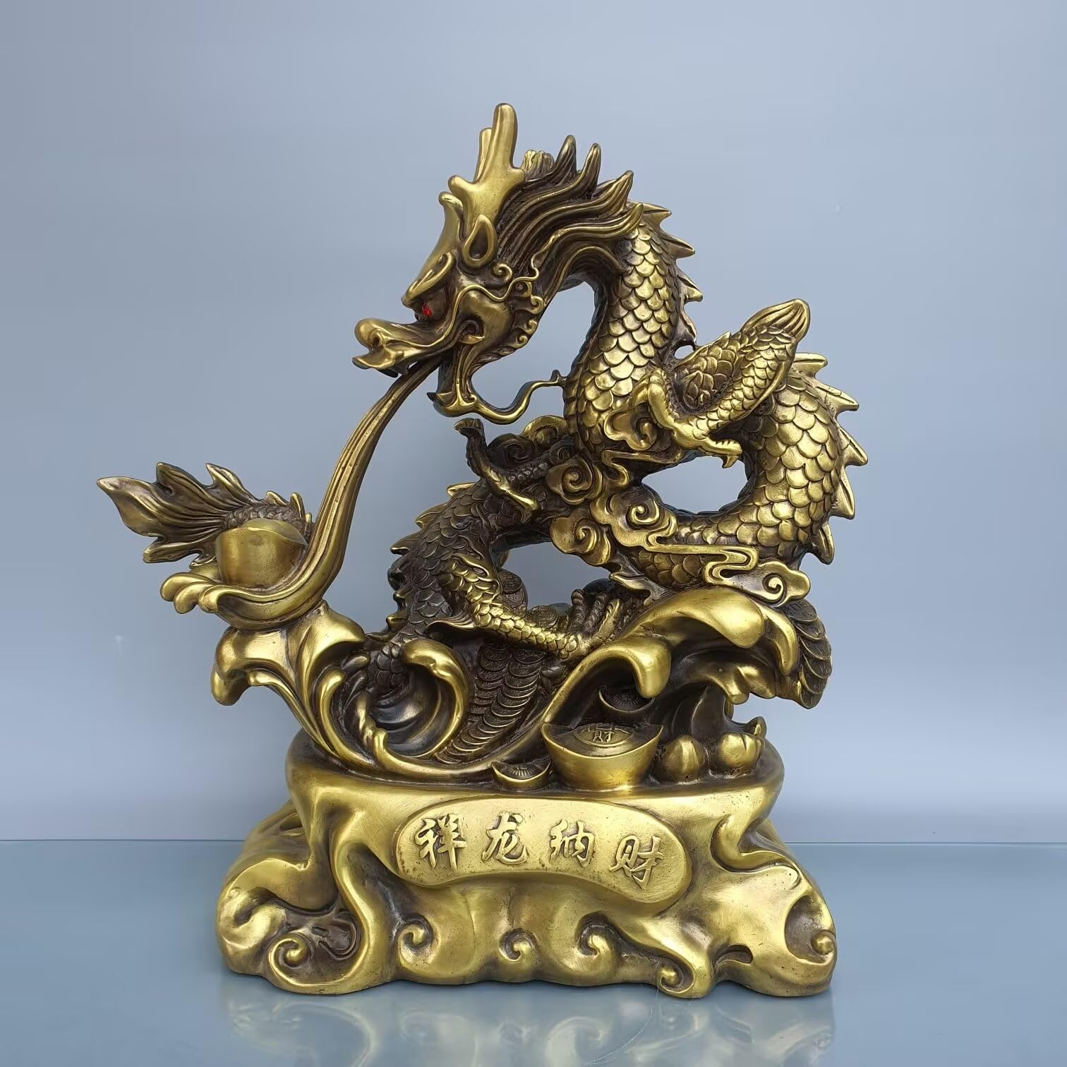 GLETSF Chinese Brass Loong Sculpture Pure Copper Feng Shui Dragon Statue Home OfficeDesktop Bringing Good Luck Decor 4.3 * 1.4 * 5.5IN 1.2LB,34#-19.3 * 5.5 * 11.8IN 13.2LB