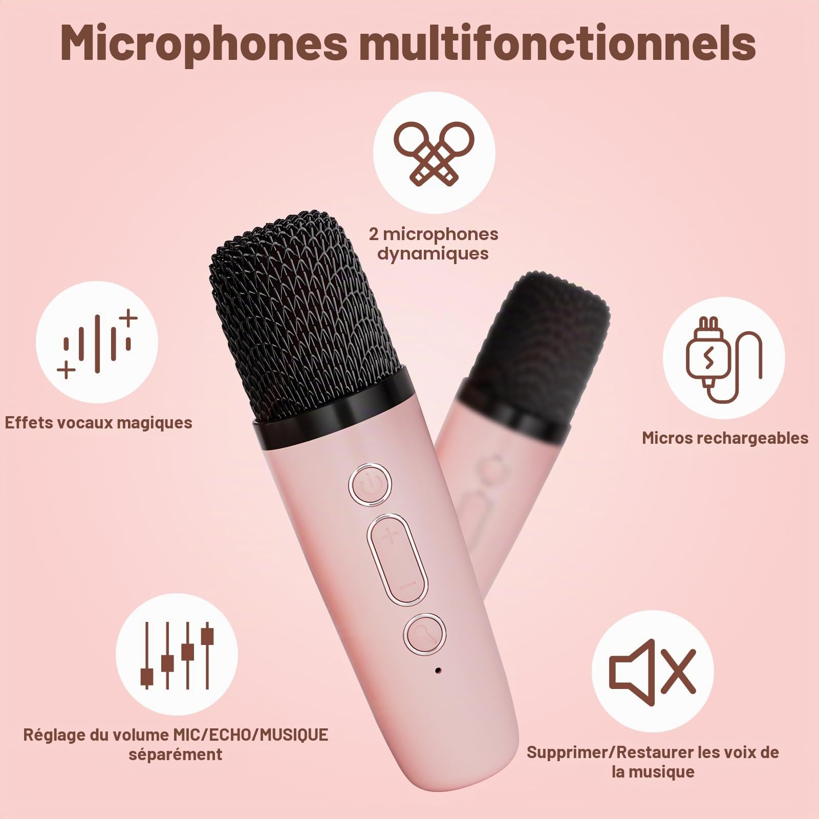 Ankuka Micro Karaoke Enfant sans Fil avec 1 Micro, Micro Karaoke Enfant, Cadeau Fille 4-12 Ans Anniversaire Jouet Fille, Mini Microphone pour Enfant Adulte Fille Rose