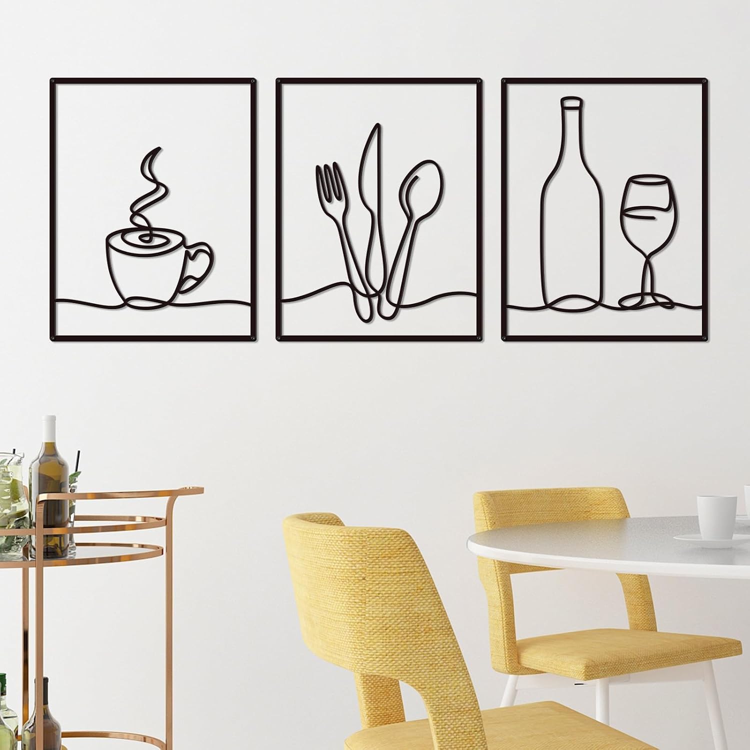 Zzbakress 3 Pcs Metal Kitchen Wall Decor Line Kitchen Wall Art, 14x11 In