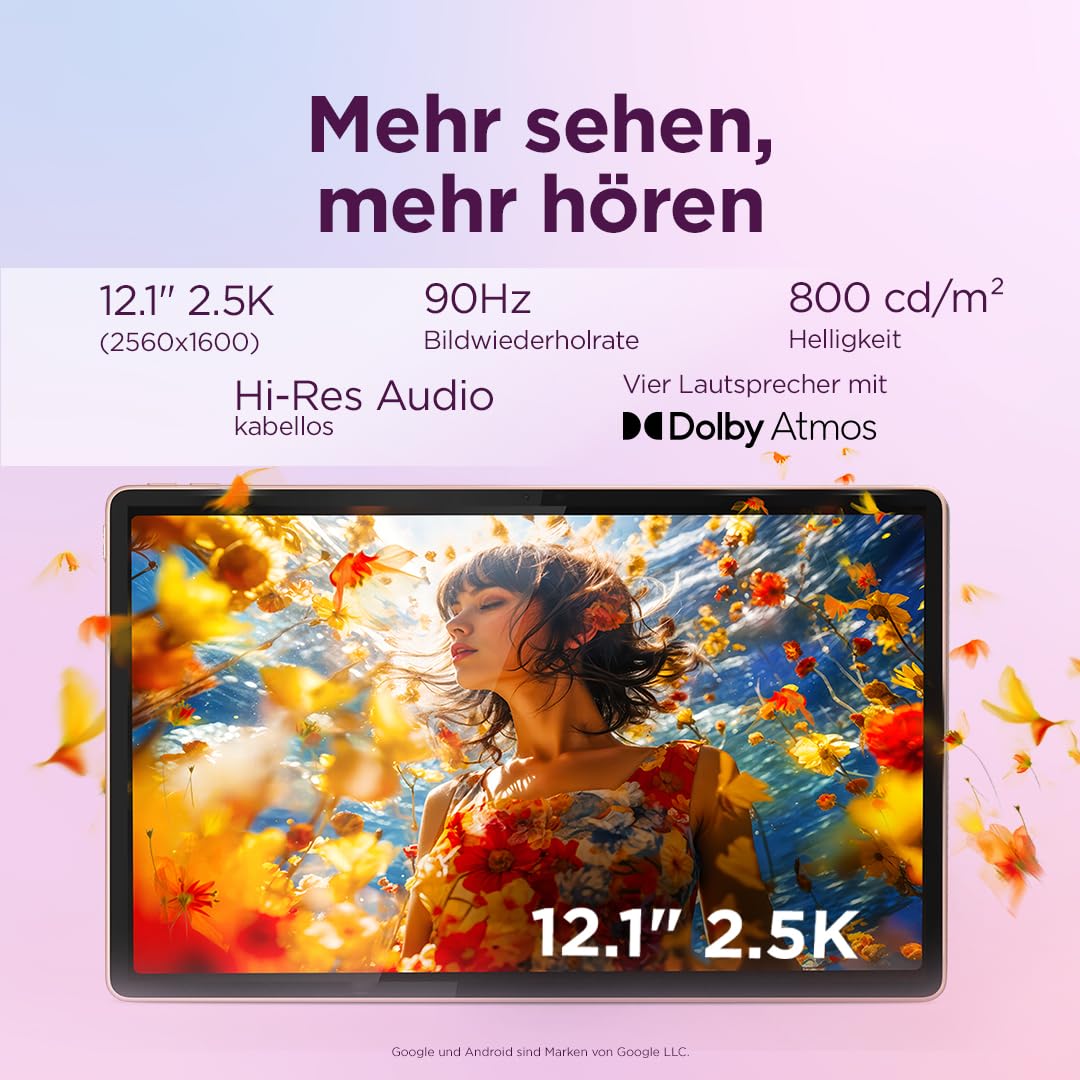 Lenovo Idea Tab Plus Tablet | 12.1" 2.5K LCD Display | 16:10 | MediaTek Dimensity 6400 | Integrated Arm Mali-G57 Grafik | 8GB RAM | 128 GB Speicher | Android 15 | Sand Rose Farbe | inkl. Lenovo Pen