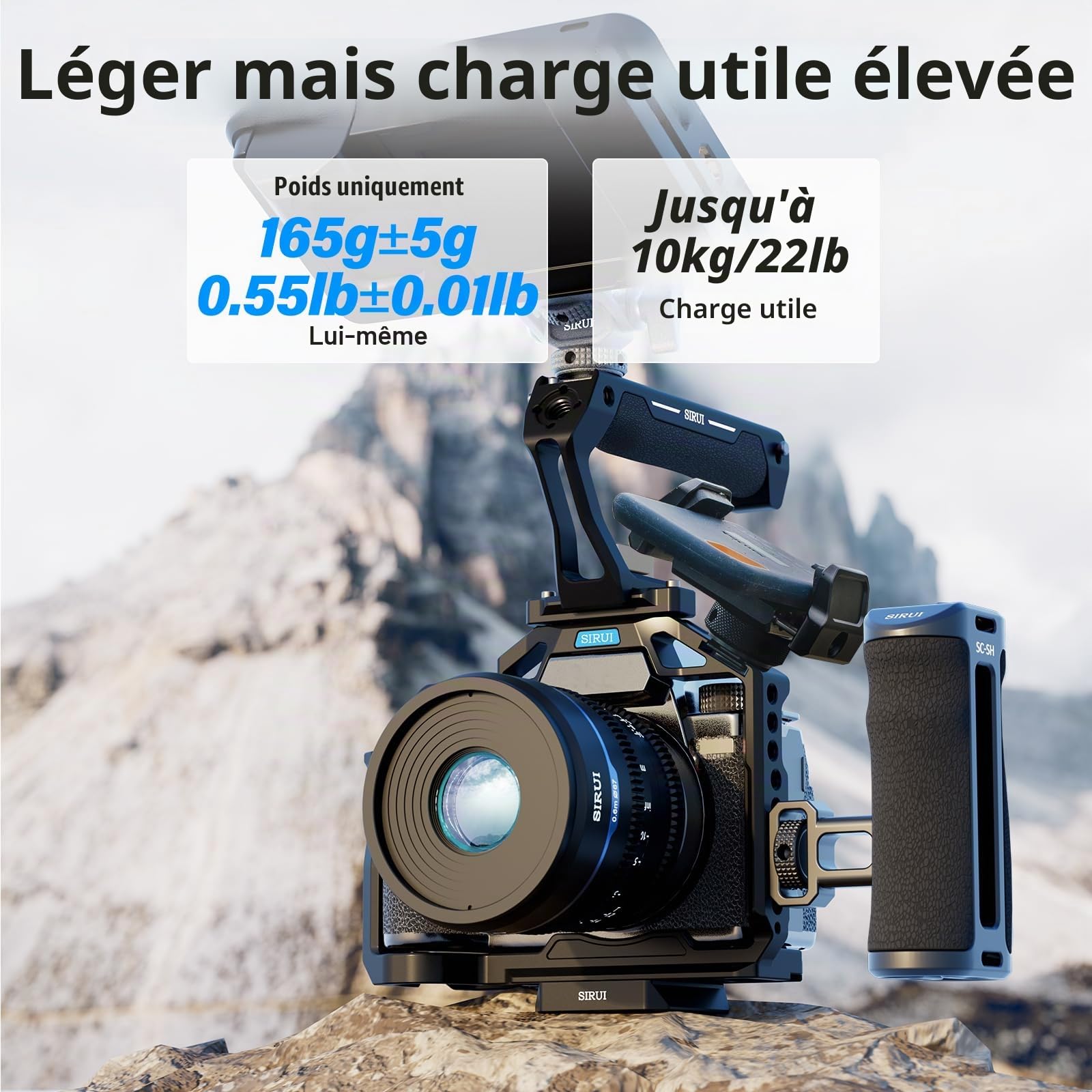 SIRUI Poignée Supérieure avec Rail OTAN - Poignée Légère en Silicone pour Cage d'Appareil Photo - Poignée Supérieure Universelle avec Chaussures Froides - Filetage 1/4" et Filetage Arri 3/8" - SC-TH