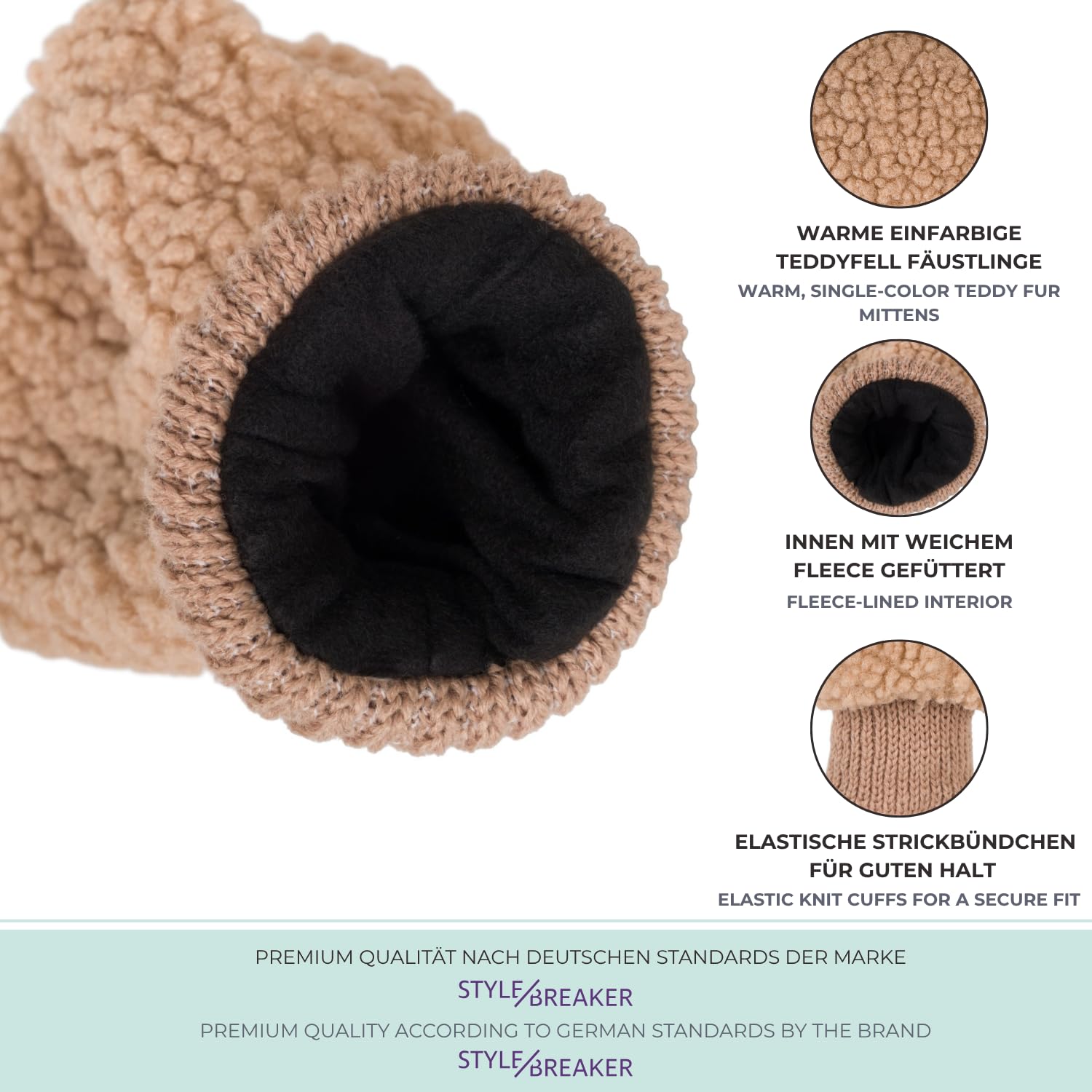 styleBREAKER Damen Winter Fäustlinge in Teddyfell Optik, warme Handschuhe, Thermo-Fleece Futter, Strickhandschuhe 09010044
