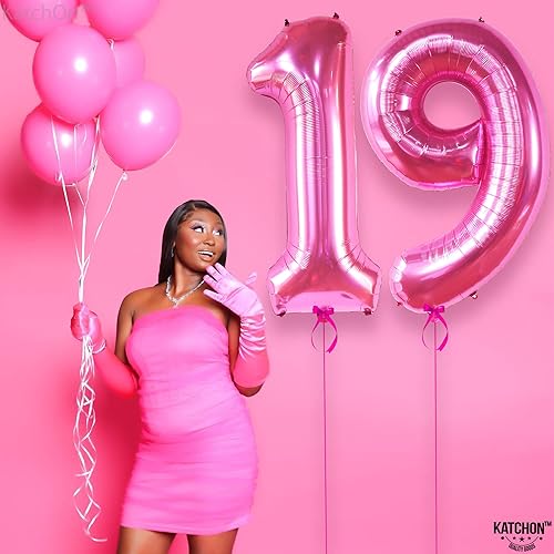 Miniatura 9 de Globo gigante de color rosa intenso del número 19 40 pulgadas globo de cumpleaños rosa intenso del número 19 decoraciones de cumpleaños de 19 años