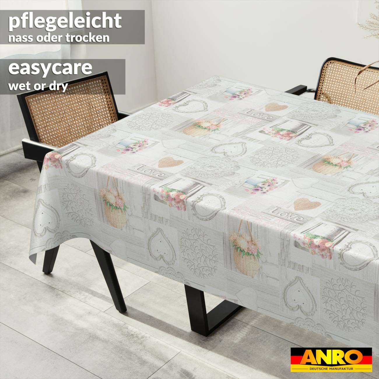 Wachstuch Tischdecke abwaschbar Wachstischdecke pflegeleicht Lotuseffekt Outdoor Gartentischdecke Landhaus Blumen 240 x 140 cm (Rechteckig)