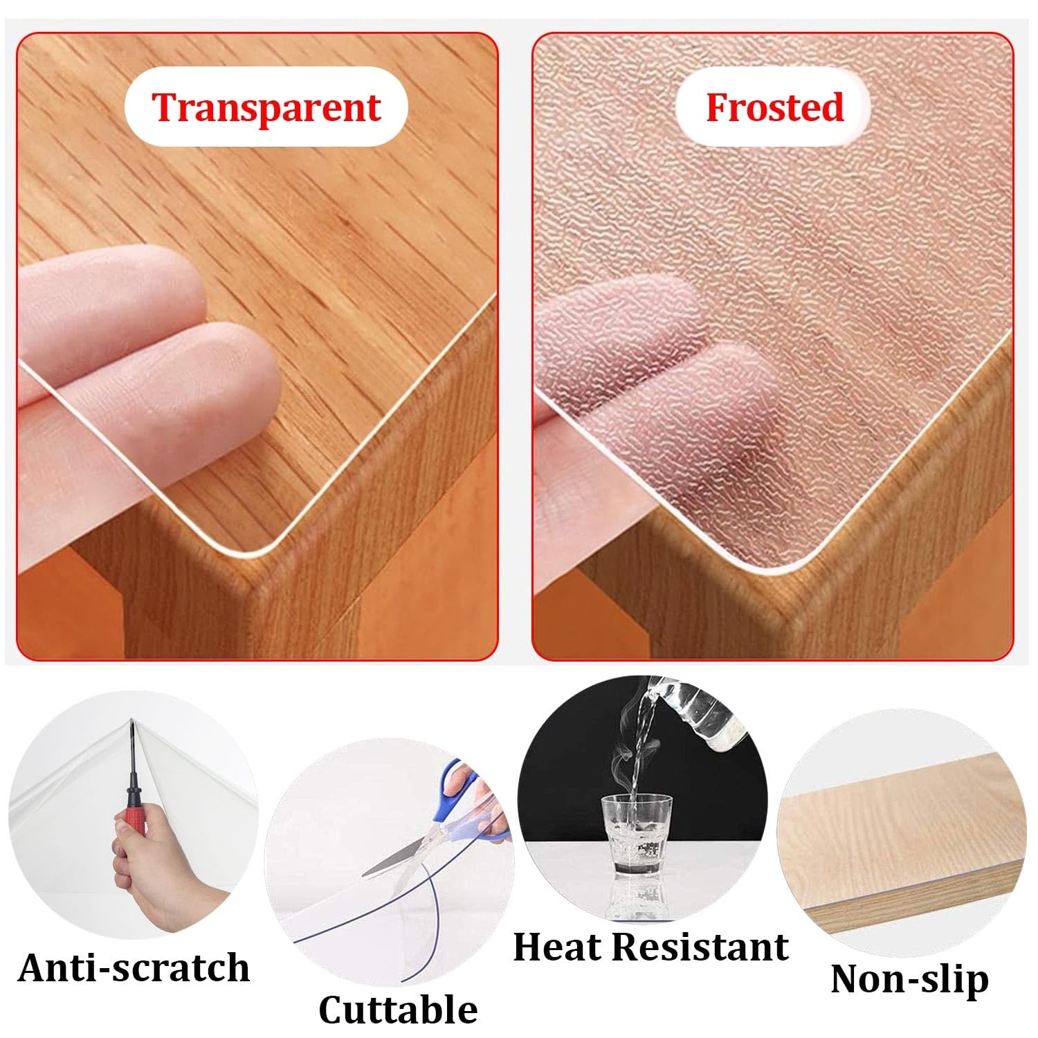 Protector Mesa Transparente,Mantel Redondo Transparente,1.5 mm Película de Mesa Redondo Diámetro 30-160 cm Mantel de PVC esmerilado Alfombrilla para silla ara Suelos Duros(Claro,Diameter 146cm)
