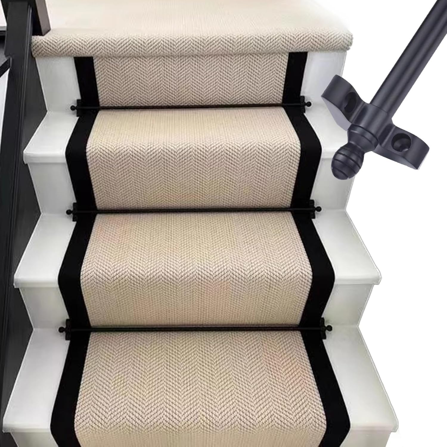 XAZLBIW Custom Size Stair Rods - Black Brass Carpet Retaining Bars 15 Pcs 31 in/78.7 cm Decorative Grippers for Wooden & Curved Staircases Thinner than 1/2"