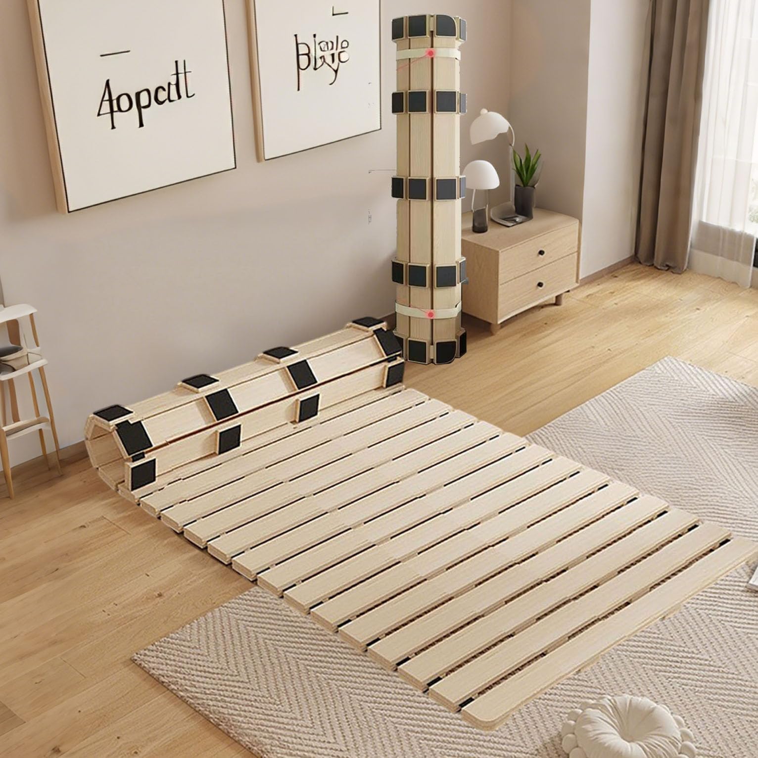 Photo 1 of XIJIXILI Floor Bed Frame Japanese Bed Frame Foldable Slatted Bed Base Wooden Floor Platform Guest Tatami Mat