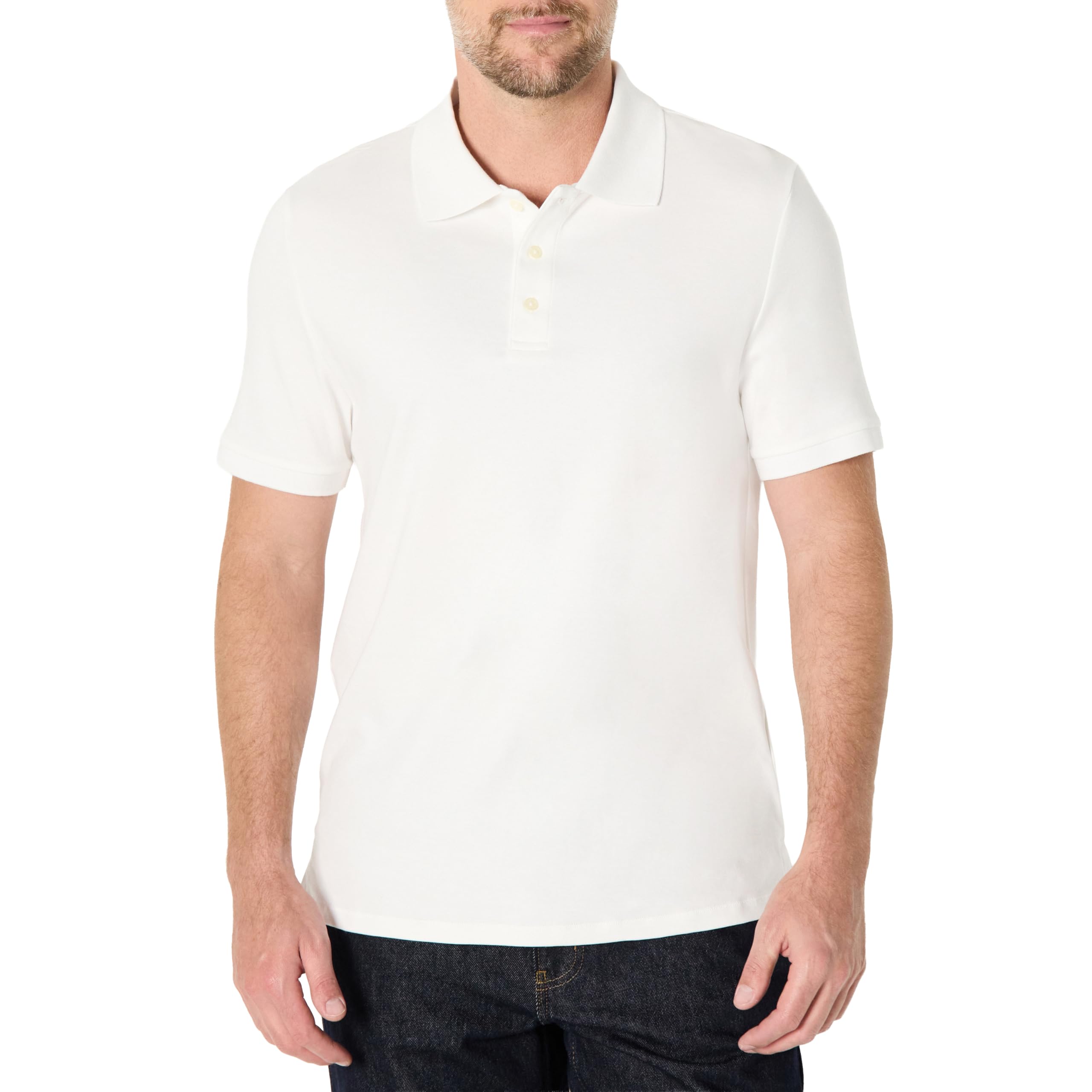 Amazon Essentials Men's Regular Fit Interlock Polo Shirt, White, XS