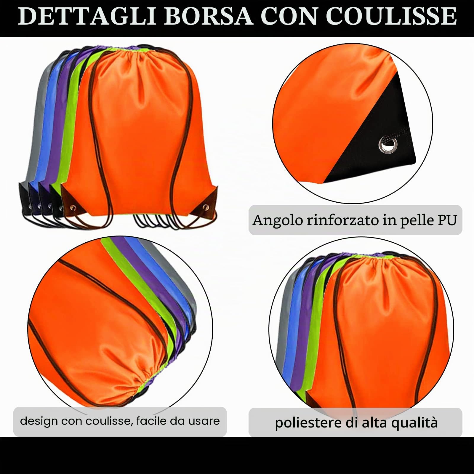 RLGPBON 12/24/48 PCS Sacche con Coulisse per Sport Gym，Zaino Sacca da Ginnastica ，Sacchetti per Palestra Sacchetto Sportive Borse da Viaggio Zainetto Scuola per Bambini Borsa Scarpe（43x34cm）