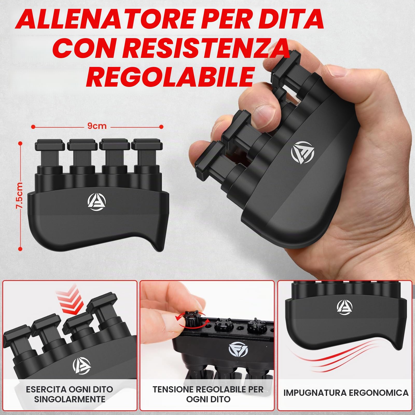 FUNFLEX Allenatore Mano Dita, Set Forza Presa Regolabile 5 Pezzi, Trainer Avambraccio, Estensore Dita, Fascia Polso Neoprene, Grip Ring, Allenamento Mano e Avambraccio