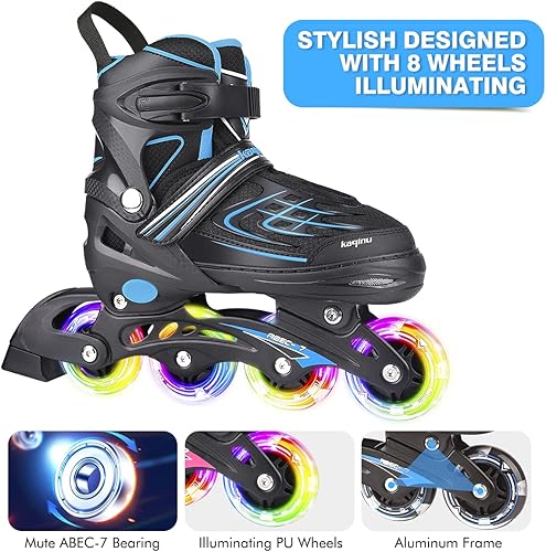 Miniatura 4 de KAQINU Patines en línea ajustables, patines en línea para exteriores con ruedas de iluminación completa para niños y adultos, mujeres, niñas y niños