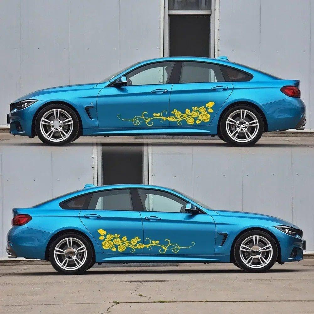 Seitentür-Vinyl-Autoaufkleber Mit Blumenmuster, Dekoration, Rosenblütenranke Fahrzeugaufkleber(Blue)