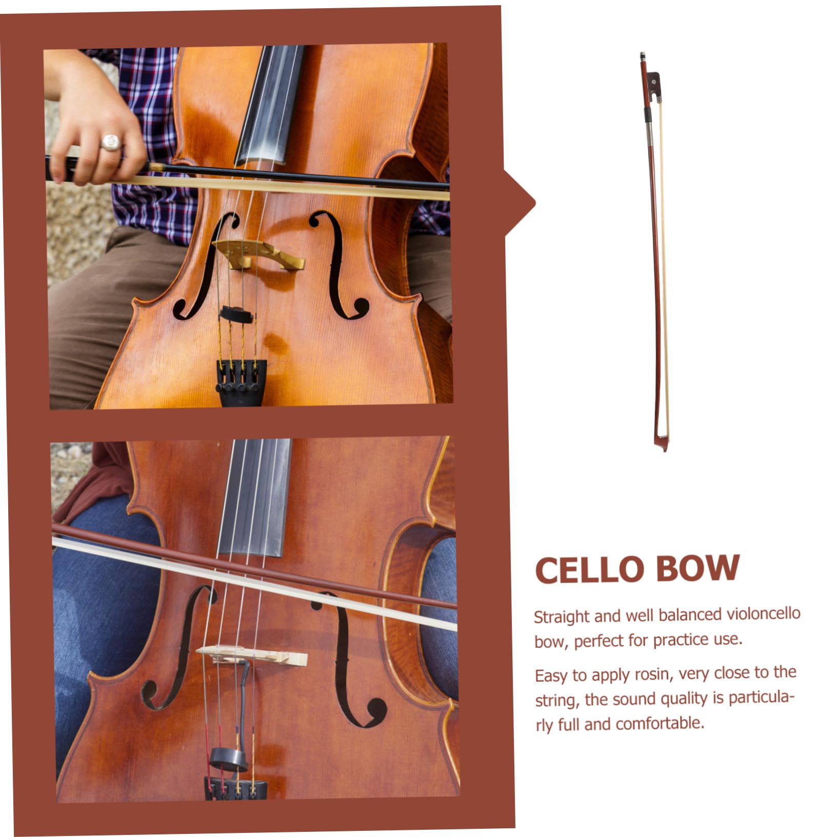 TOYANDONA Archetto Crine di Cavallo Marrone per Violoncello in Legno Peso Moderato Design Semplice, per Principianti e Studenti