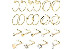 21PCS 22 Gauge Small Nose Hoop Rings Kit for Women, CZ Nose...