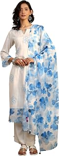 Libas Printed Cotton Blend Straight Kurta With Trouser and Dupatta Price In India