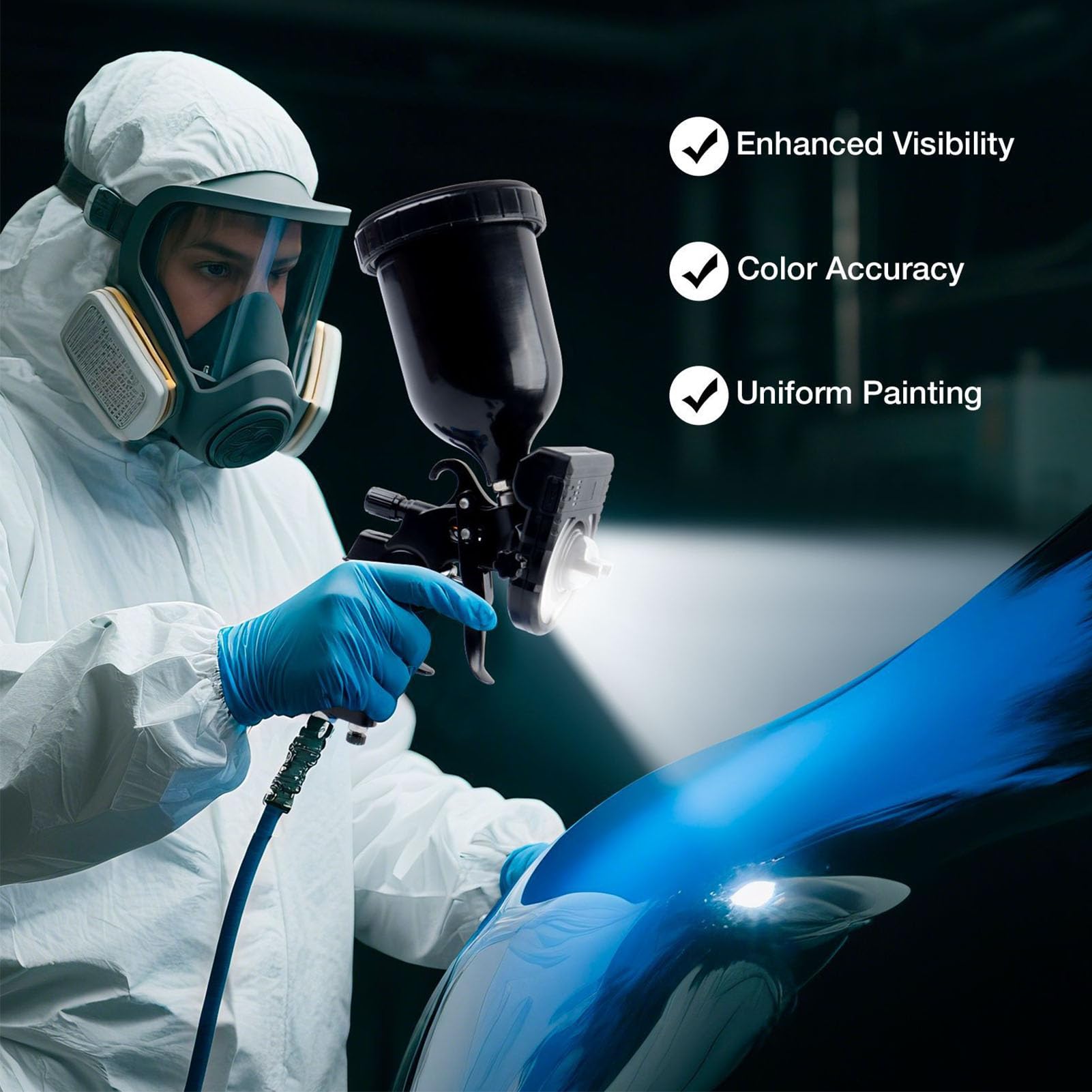 Bewinner Luz LED para Pistola de Pintura para Pulverizadores de Pintura, Iluminación Recargable de 500 LM, 250 LM, Alto CRI, 2700 K 6500 K Ajustable, Montaje Rápido para Boquillas de