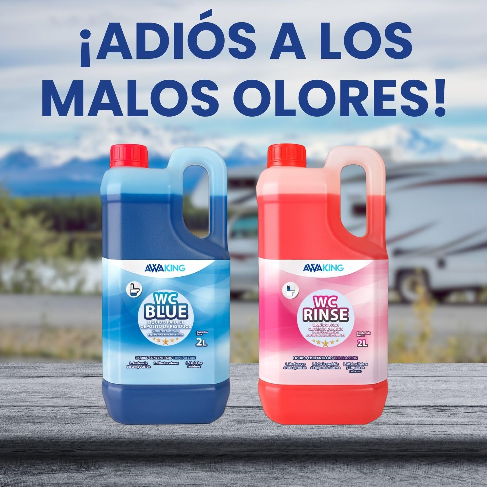 PLANTAWA Líquido Químico Blue 2L + Rinse 2L | liquido wc quimico caravana y wc portatil | liquido autocaravana wc con acción desodorizante | Fácil de usar y transportar