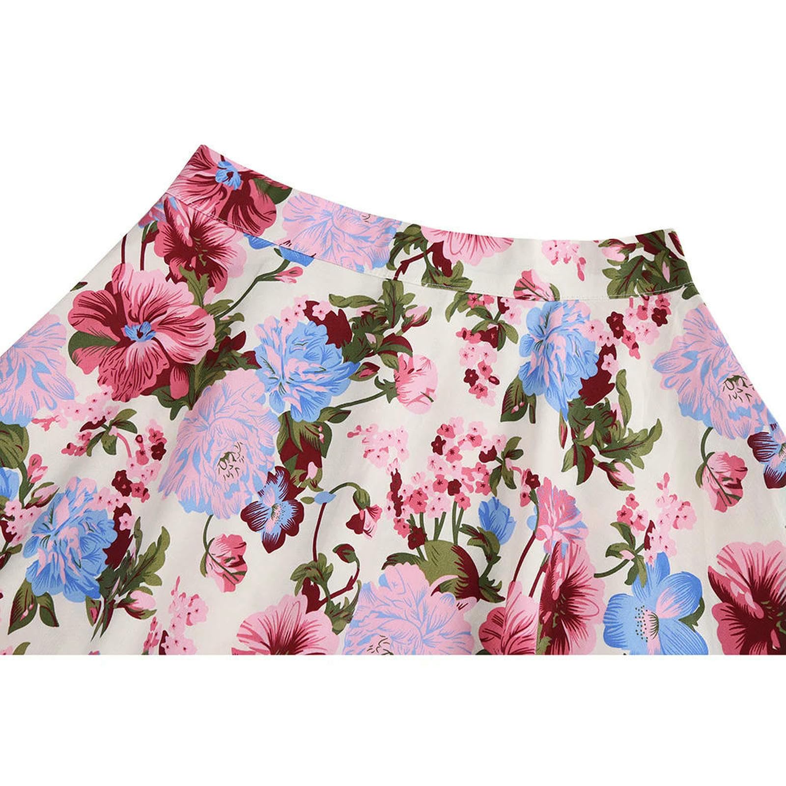 Cintura Sottile Donna Scala Floreale per Gonna Vintage A Pieghe da con Gonne Midi Tasche-8-xxl
