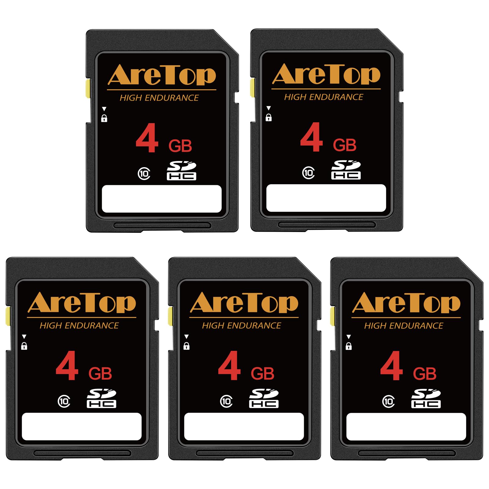 AreTop Tarjeta SD de 4 GB, paquete de 5 tarjetas de memoria SDHC UHS-I Clase 10, paquete de 5 tarjetas digitales seguras de video Full HD de 4 GB para cámaras, DSLR, cámaras de acción y cámara de