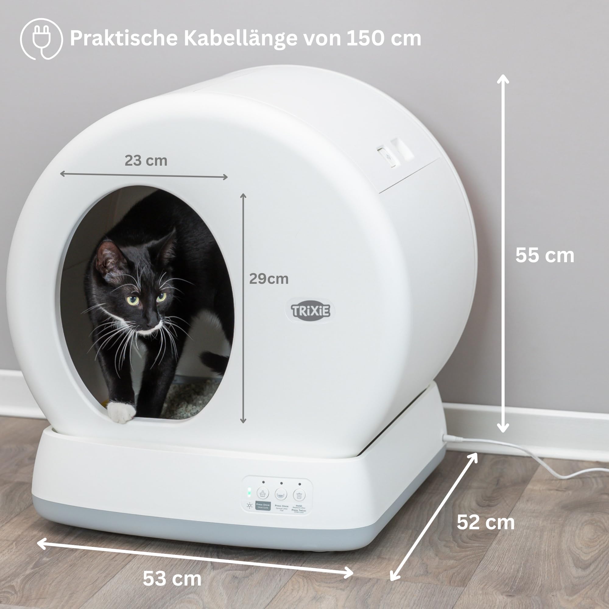 TRIXIE Bac à litière autonettoyant pour Chat – Blanc – 53 × 55,5 × 52 cm