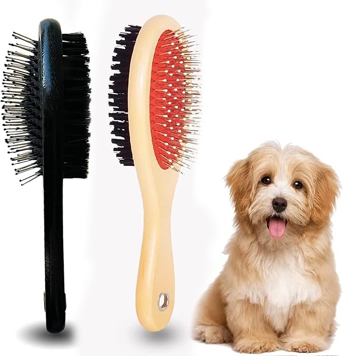 IB KOOT Wooden Dog Brushes for Grooming Double Sided Pet Hair Grooming