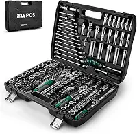Jogo de Chave Catraca 216 Peças, Kit Soquete, Conjunto Maleta de Ferramentas Manuais Completo, Catraca 72 Dentes, para Reparos Automotivos e Domésticos