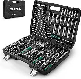 Jogo de Chave Catraca 216 Peças, Kit Soquete, Conjunto Maleta de Ferramentas Manuais Completo, Catraca 72 Dentes, para Reparos Automotivos e Domésticos