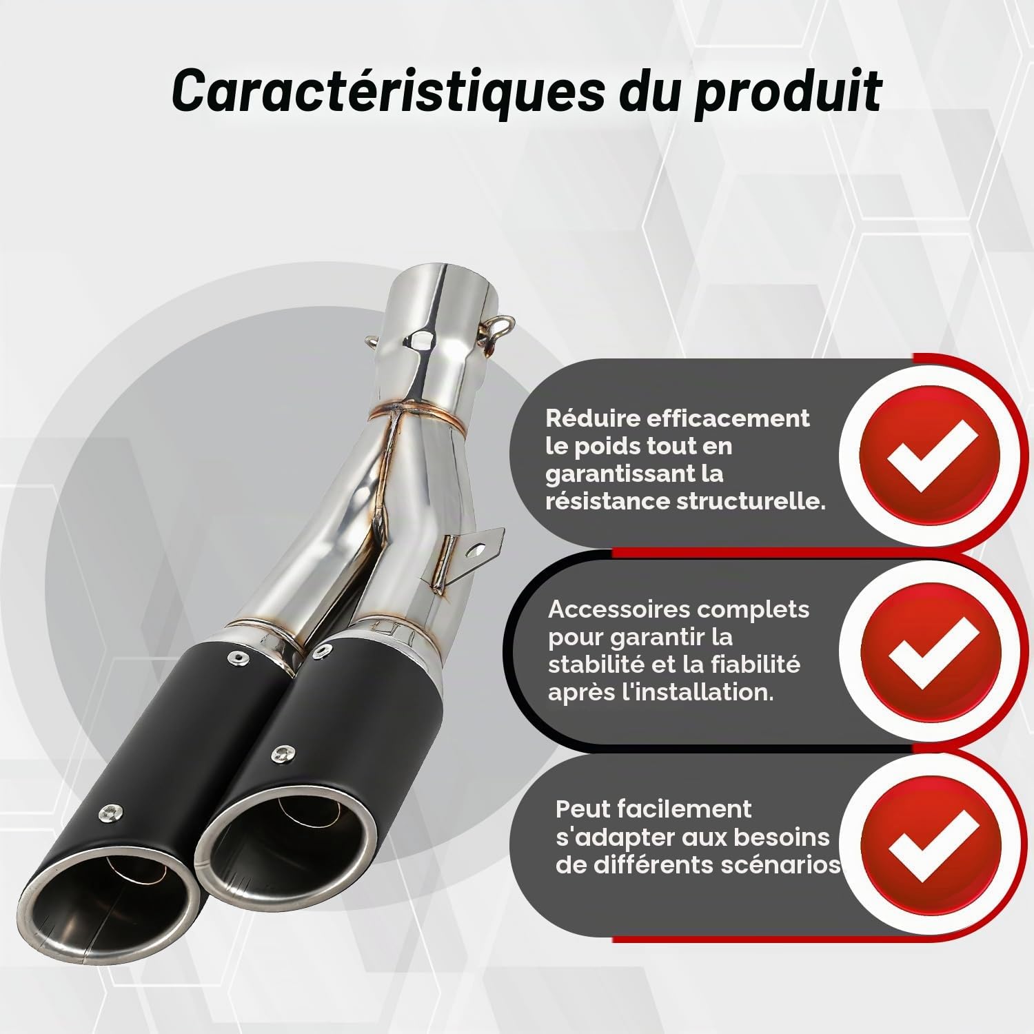 1,5-2" Double Echappement Moto,pour Motocross Moto de Rue scooter ATV Quad | Entrée Thunder Tail Double d'échappement Slip-on à Enfiler