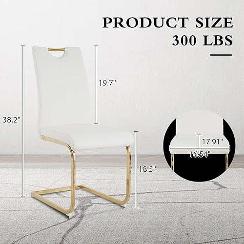 Miniatura 3 de Sillas de comedor, modernas sillas de cocina de piel sintética con respaldo alto, juego de 4, patas doradas y blancas